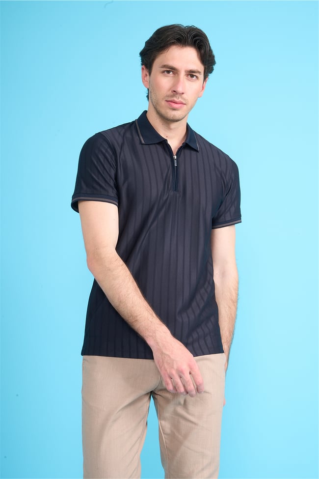 Çetinkaya Mentality 4613 Fermuarlı Polo Yaka Regular Modelli T-shirt Lacivert