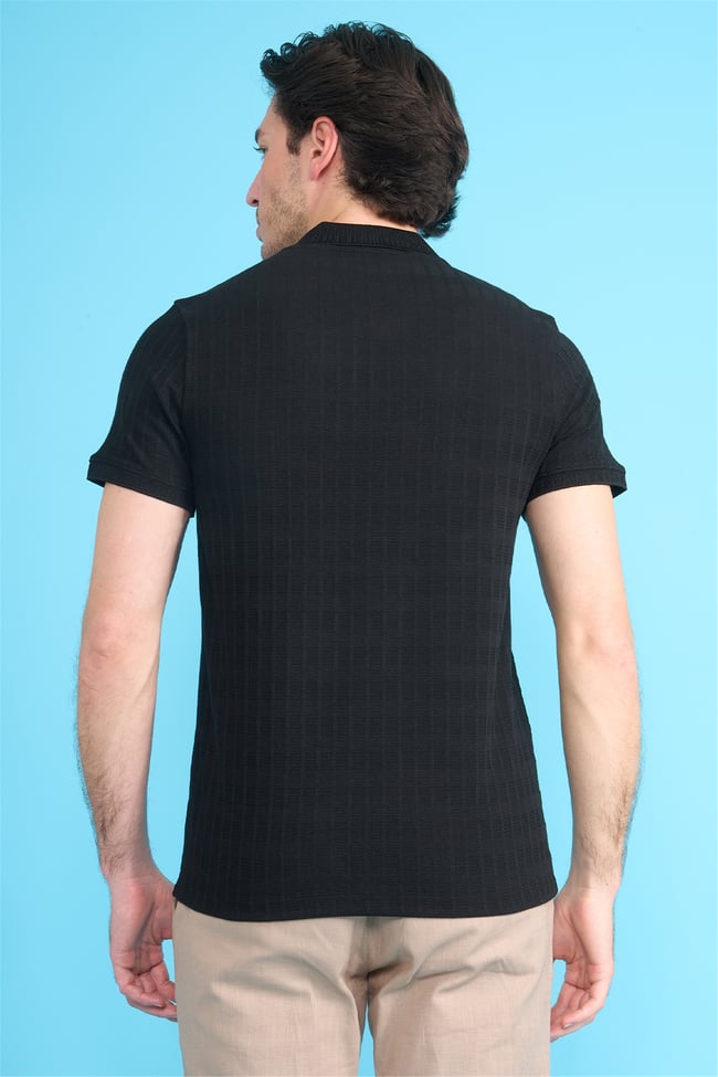 Çetinkaya Mentality 4614 Fermuarlı Polo Yaka Regular Modelli T-shirt Siyah
