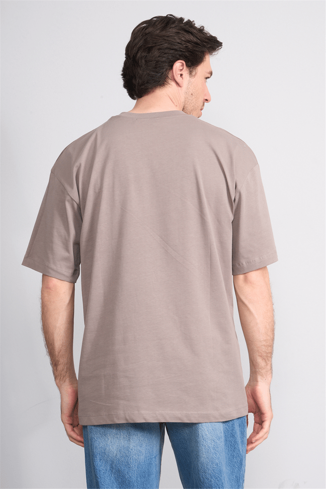 Çetinkaya Mentality 4640 Bisiklet Yaka Relax Fit Baskılı T-shirt Koyu Vizon