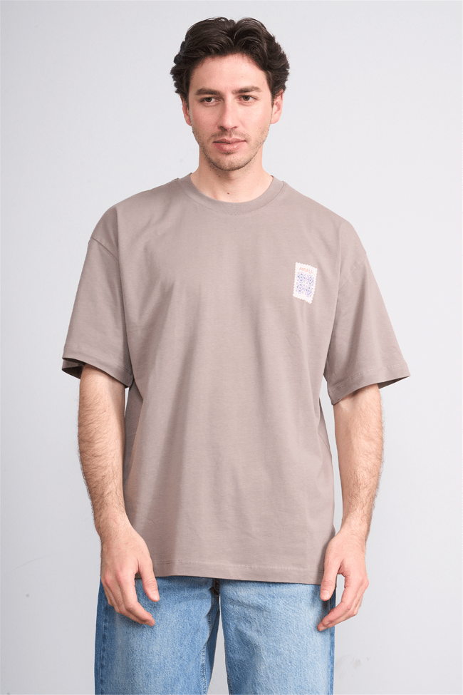 Çetinkaya Mentality 4640 Bisiklet Yaka Relax Fit Baskılı T-shirt Koyu Vizon