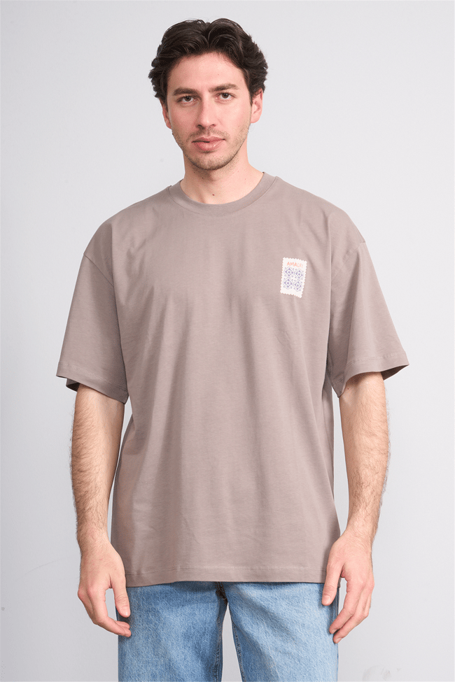 Çetinkaya Mentality 4640 Bisiklet Yaka Relax Fit Baskılı T-shirt Koyu Vizon