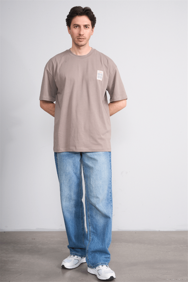 Çetinkaya Mentality 4640 Bisiklet Yaka Relax Fit Baskılı T-shirt Koyu Vizon