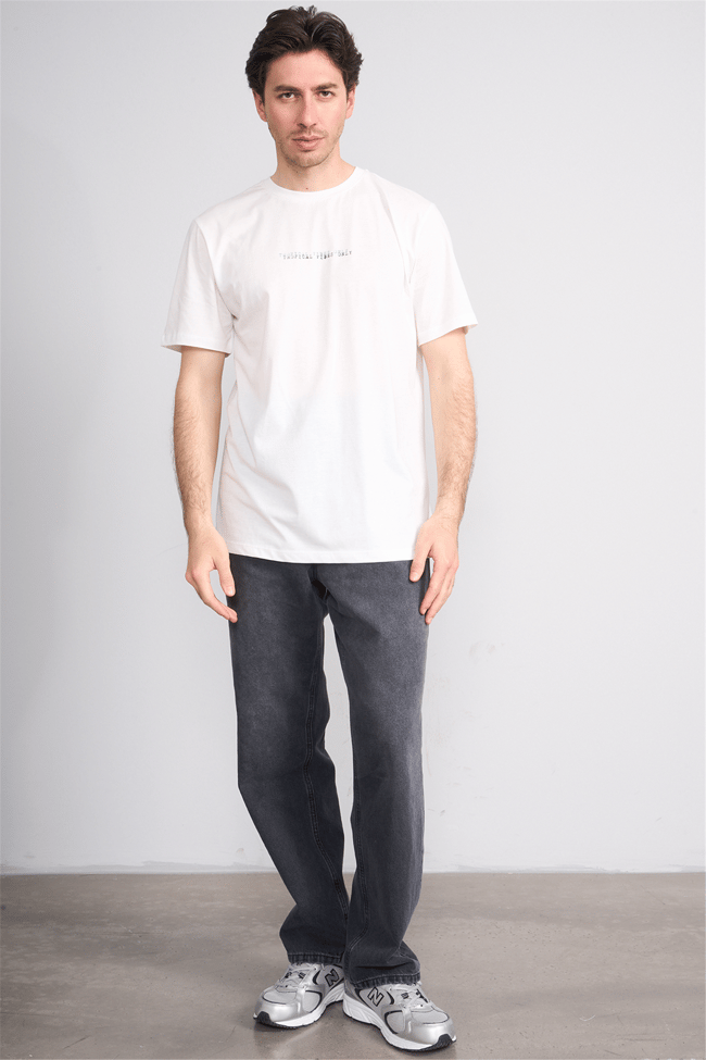 Çetinkaya Mentality 4642 Bisiklet Yaka Regular Baskılı T-shirt Krem