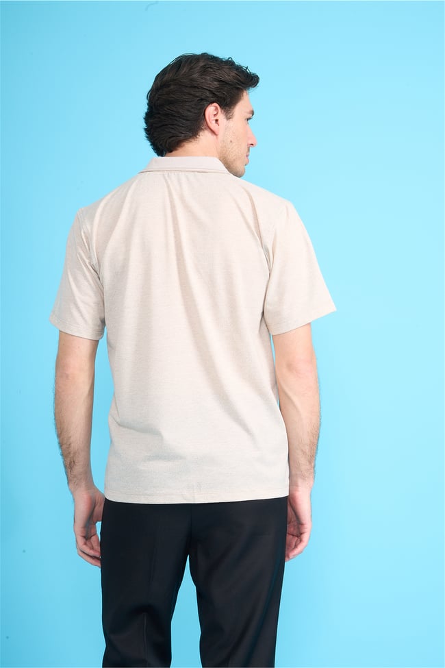Çetinkaya Mentality 4706 Polo Yaka Regular Ringel Jakar T-shirt Bej