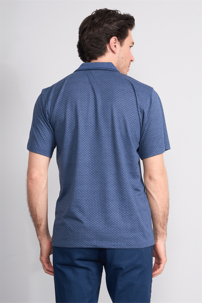 Çetinkaya Mentality 4707 Polo Yaka Regular Ringel Jakar T-shirt Lacivert - Açık İndigo