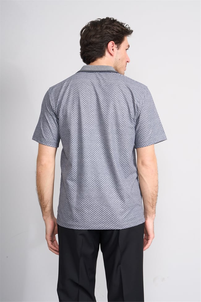 Çetinkaya Mentality 4707 Polo Yaka Regular Ringel Jakar T-shirt Lacivert - Beyaz