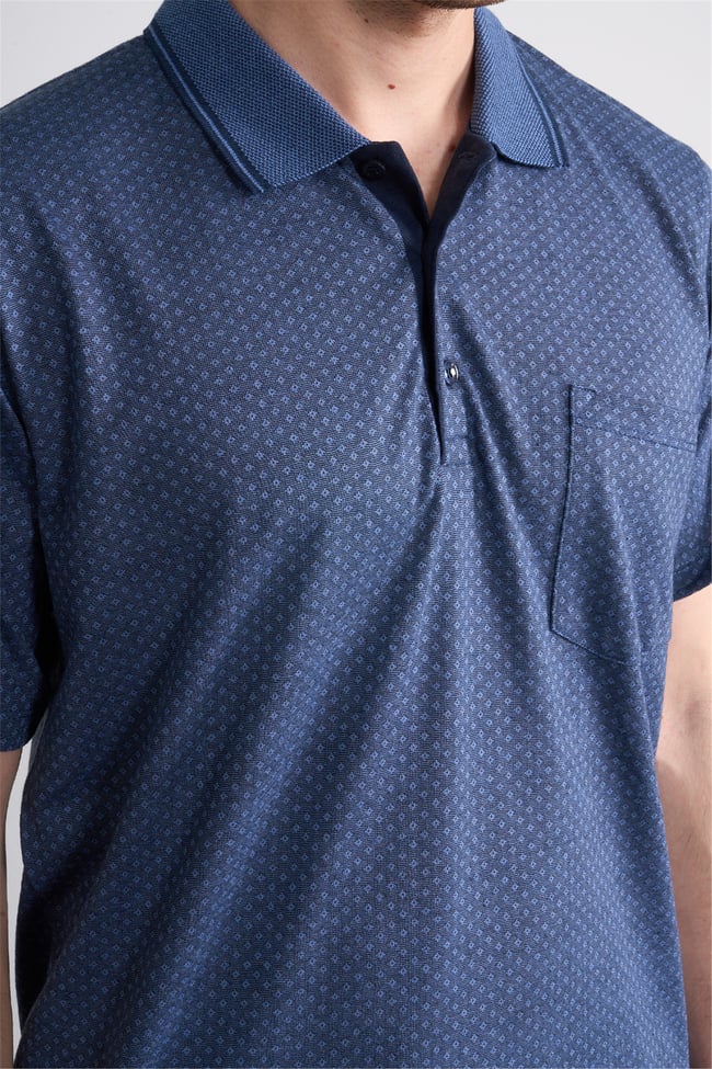 Çetinkaya Mentality 4707 Polo Yaka Regular Ringel Jakar T-shirt Lacivert - Açık İndigo