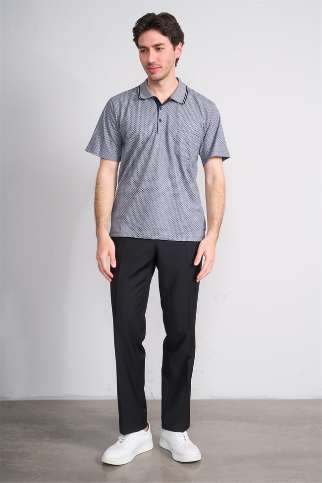 Çetinkaya Mentality 4707 Polo Yaka Regular Ringel Jakar T-shirt Lacivert - Beyaz