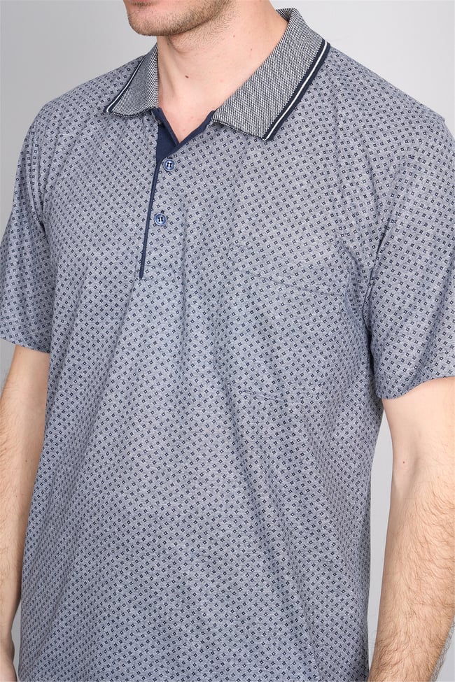 Çetinkaya Mentality 4707 Polo Yaka Regular Ringel Jakar T-shirt Lacivert - Beyaz