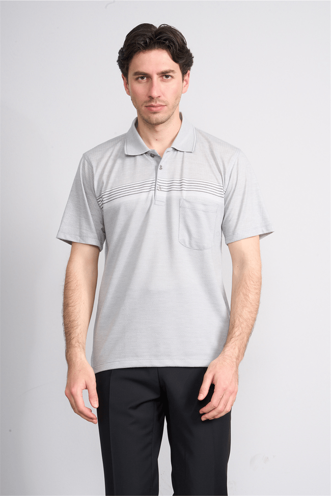 Çetinkaya Mentality 4712 Polo Yaka Regular Ringel Jakar T-shirt Gri