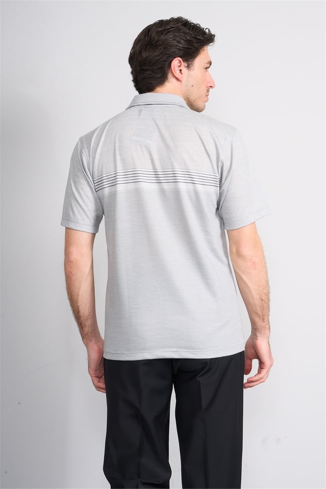 Çetinkaya Mentality 4712 Polo Yaka Regular Ringel Jakar T-shirt Gri