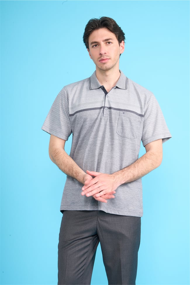 Çetinkaya Mentality 4714 Polo Yaka Regular Ringel Jakar T-shirt Füme