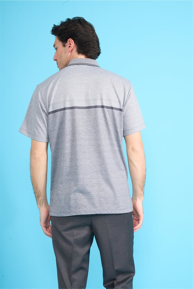 Çetinkaya Mentality 4714 Polo Yaka Regular Ringel Jakar T-shirt Füme