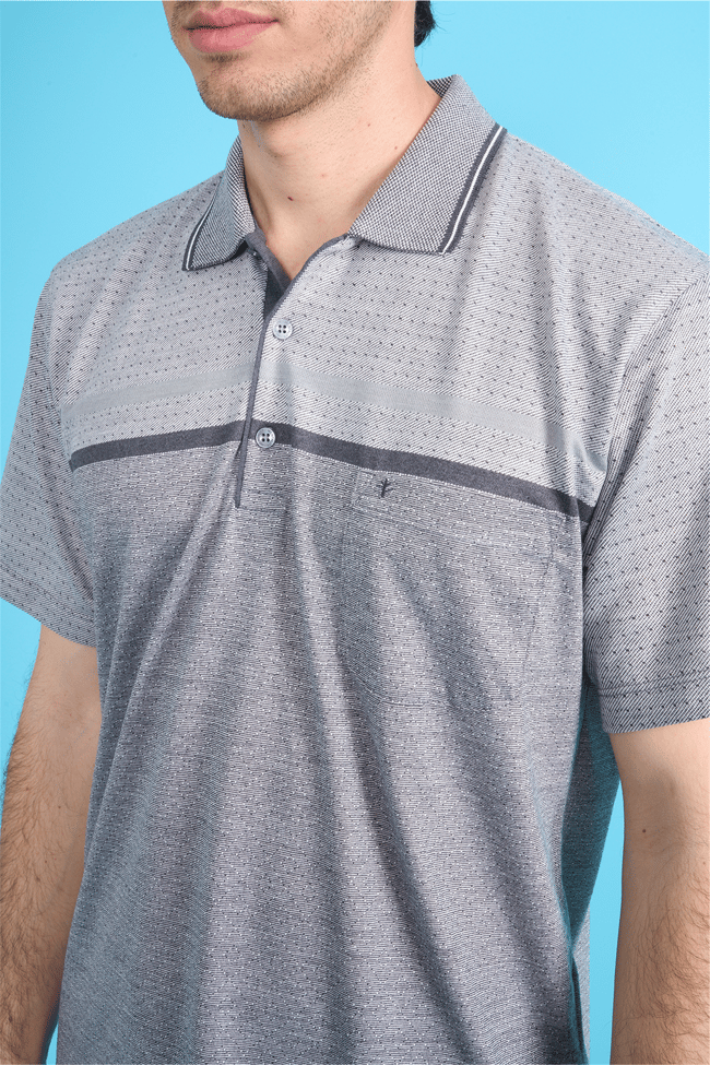 Çetinkaya Mentality 4714 Polo Yaka Regular Ringel Jakar T-shirt Füme