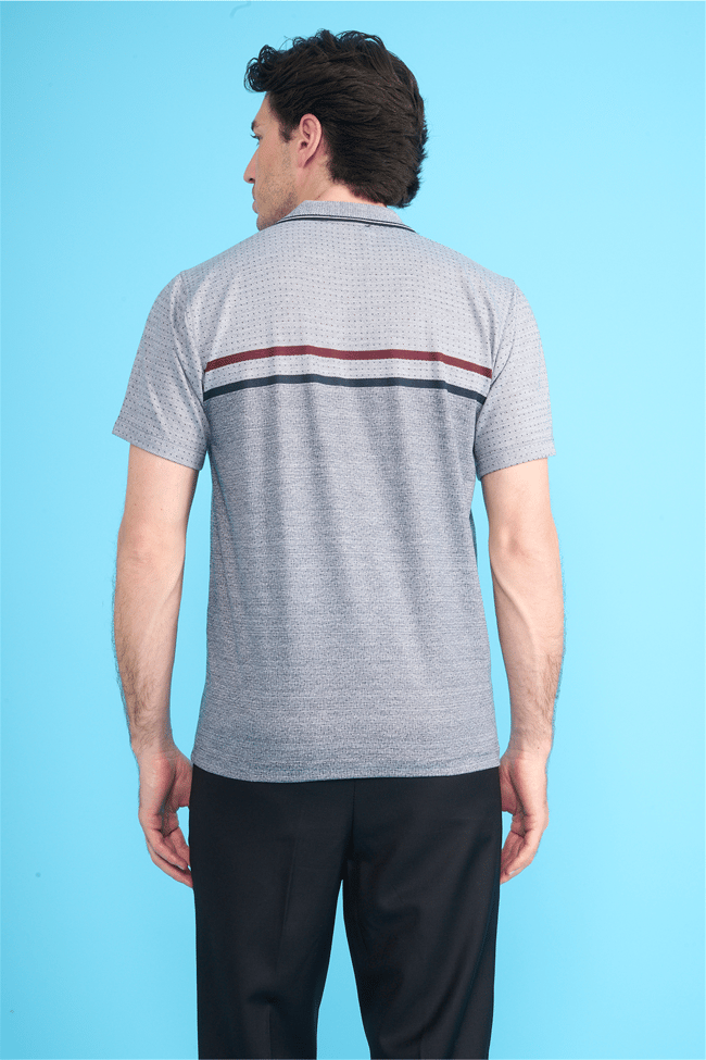 Çetinkaya Mentality 4714 Polo Yaka Regular Ringel Jakar T-shirt Lacivert
