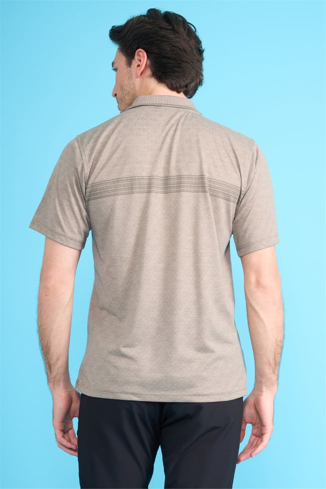 Çetinkaya Mentality 4716 Polo Yaka Regular Ringel Jakar T-shirt Bej