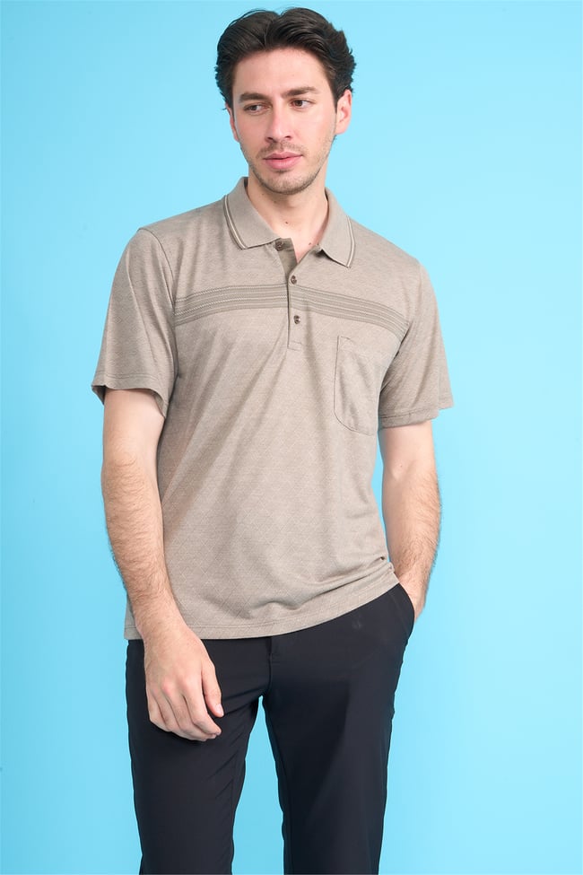 Çetinkaya Mentality 4716 Polo Yaka Regular Ringel Jakar T-shirt Bej