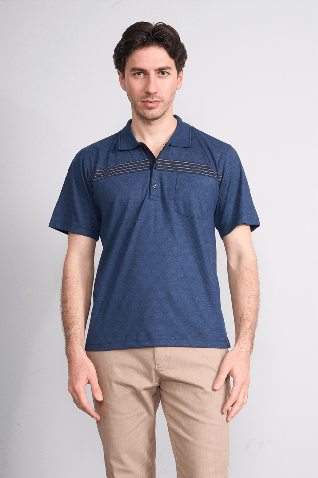 Çetinkaya Mentality 4716 Polo Yaka Regular Ringel Jakar T-shirt Lacivert