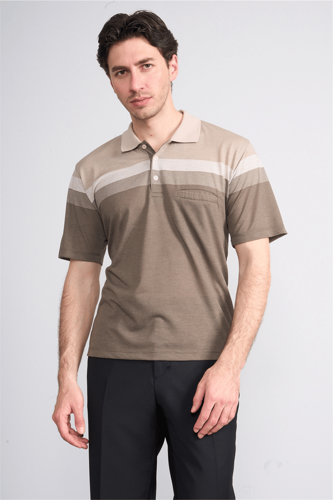 Çetinkaya Mentality 4717 Polo Yaka Regular Ringel Jakar T-shirt Bej