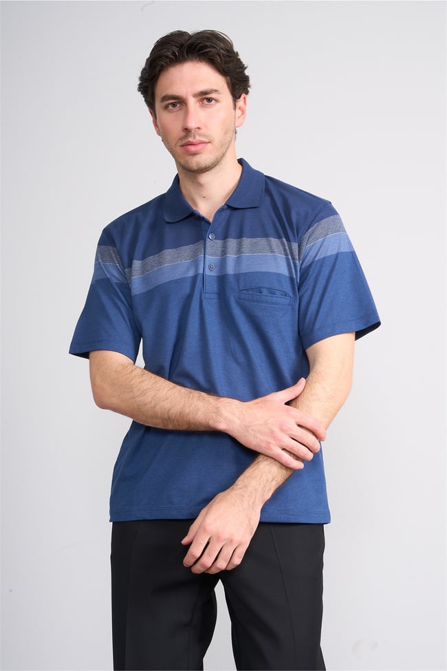 Çetinkaya Mentality 4717 Polo Yaka Regular Ringel Jakar T-shirt Lacivert