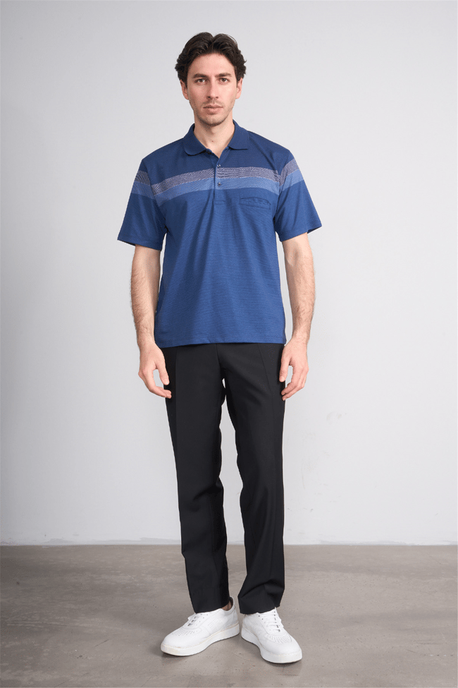 Çetinkaya Mentality 4717 Polo Yaka Regular Ringel Jakar T-shirt Lacivert