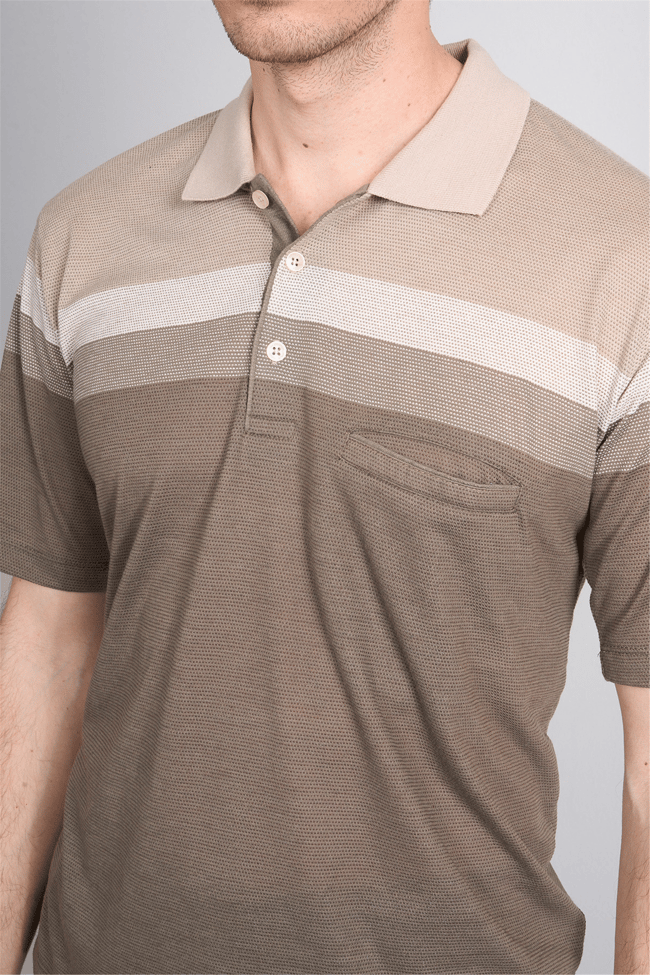 Çetinkaya Mentality 4717 Polo Yaka Regular Ringel Jakar T-shirt Bej