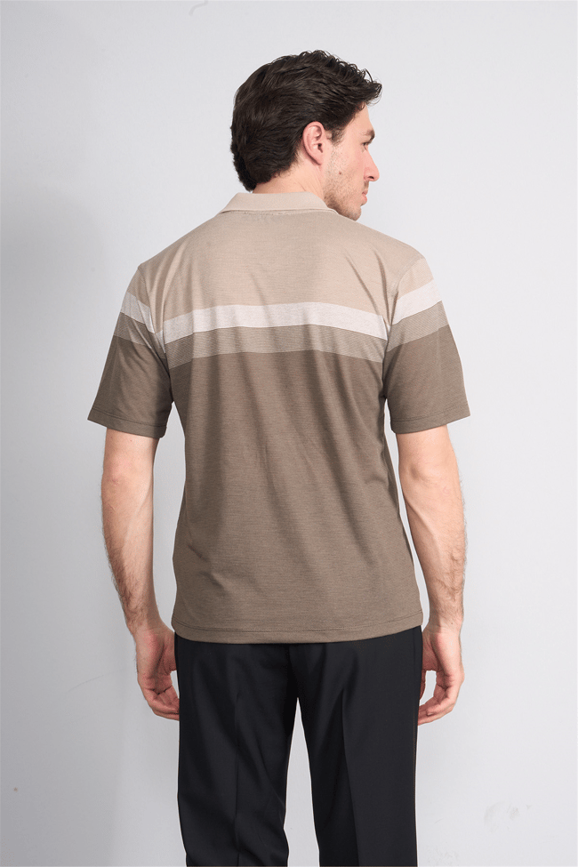 Çetinkaya Mentality 4717 Polo Yaka Regular Ringel Jakar T-shirt Bej
