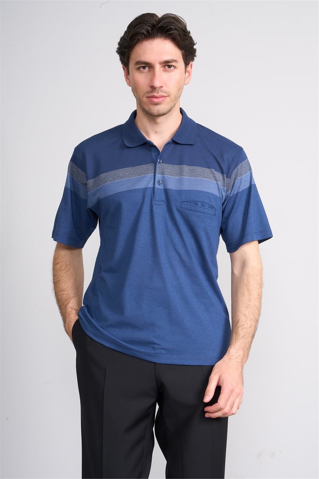 Çetinkaya Mentality 4717 Polo Yaka Regular Ringel Jakar T-shirt Lacivert