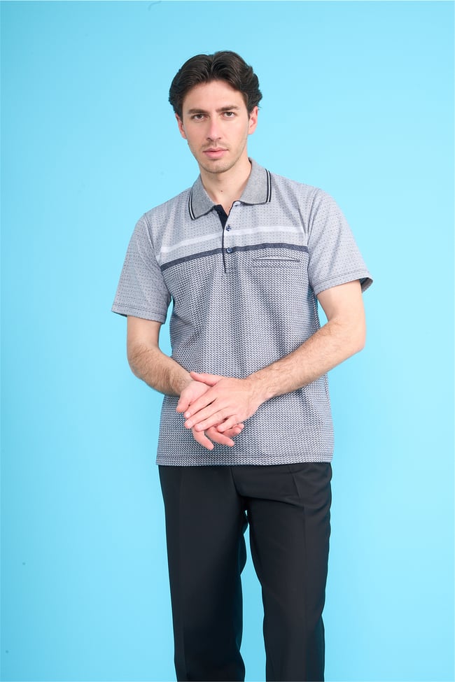 Çetinkaya Mentality 4719 Polo Yaka Regular Ringel Jakar T-shirt Lacivert