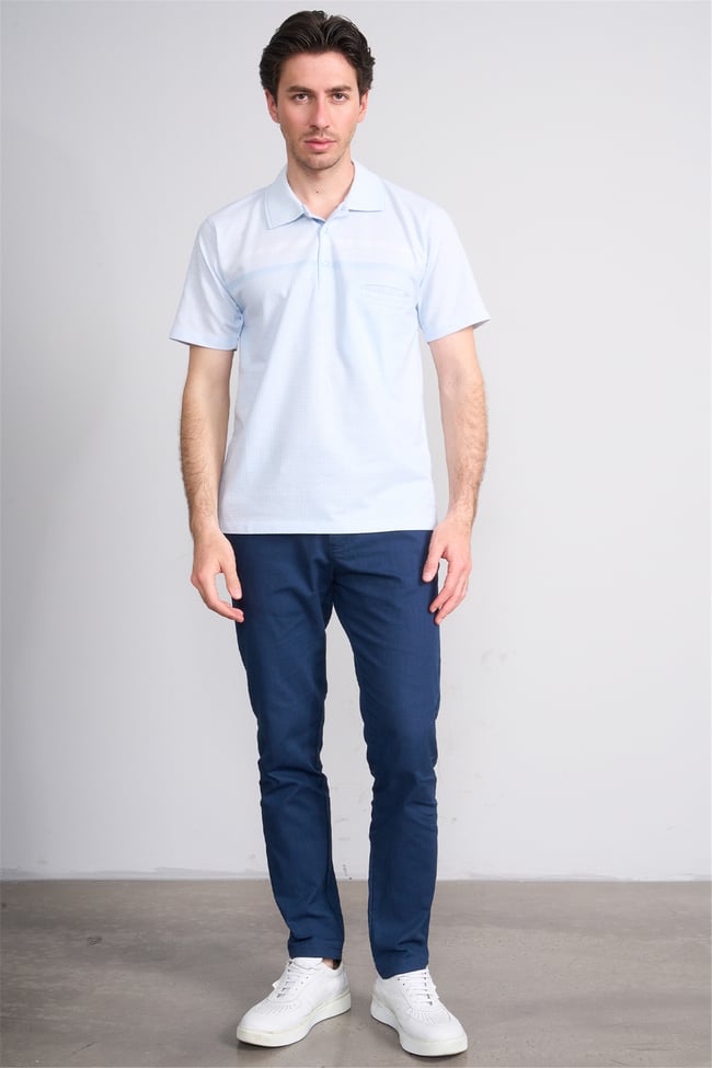 Çetinkaya Mentality 4719 Polo Yaka Regular Ringel Jakar T-shirt Mavi
