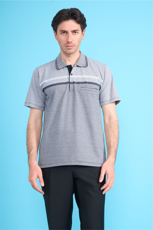 Çetinkaya Mentality 4719 Polo Yaka Regular Ringel Jakar T-shirt Lacivert