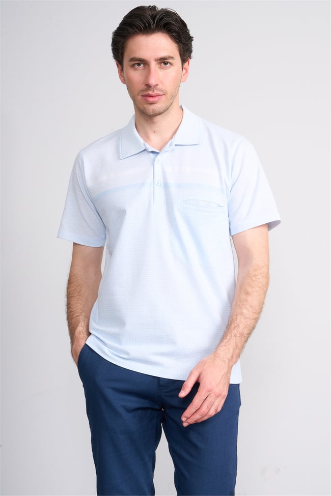 Çetinkaya Mentality 4719 Polo Yaka Regular Ringel Jakar T-shirt Mavi