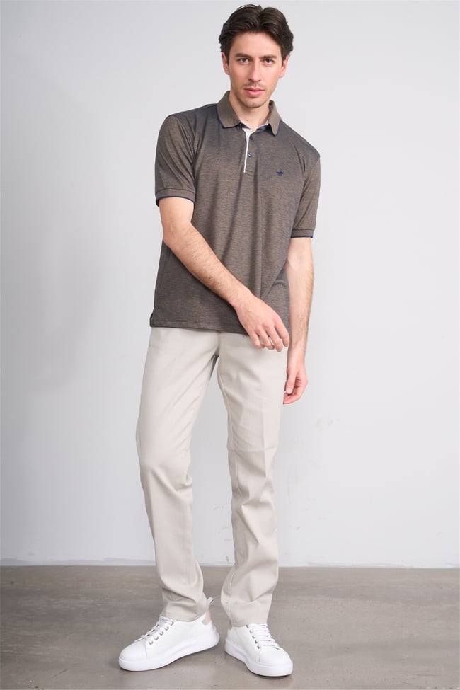 Çetinkaya Mentality 4742 Polo Yaka Regular Düz Pike T-shirt Lacivert - Hardal