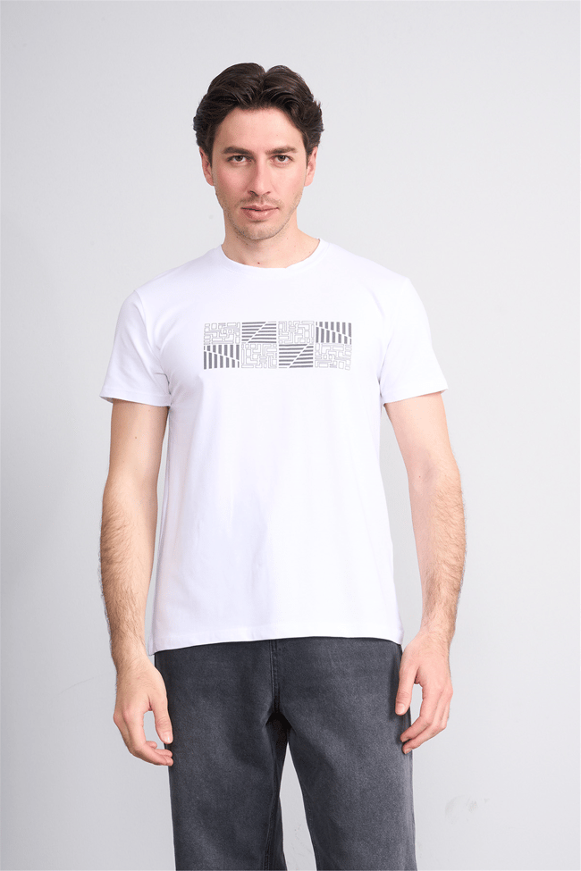 Çetinkaya Mentality 4824 Bisiklet Yaka Regular Baskılı T-shirt Beyaz