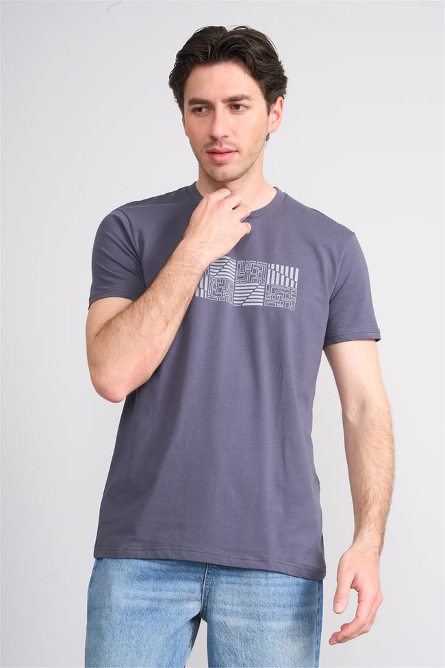 Çetinkaya Mentality 4824 Bisiklet Yaka Regular Baskılı T-shirt Füme