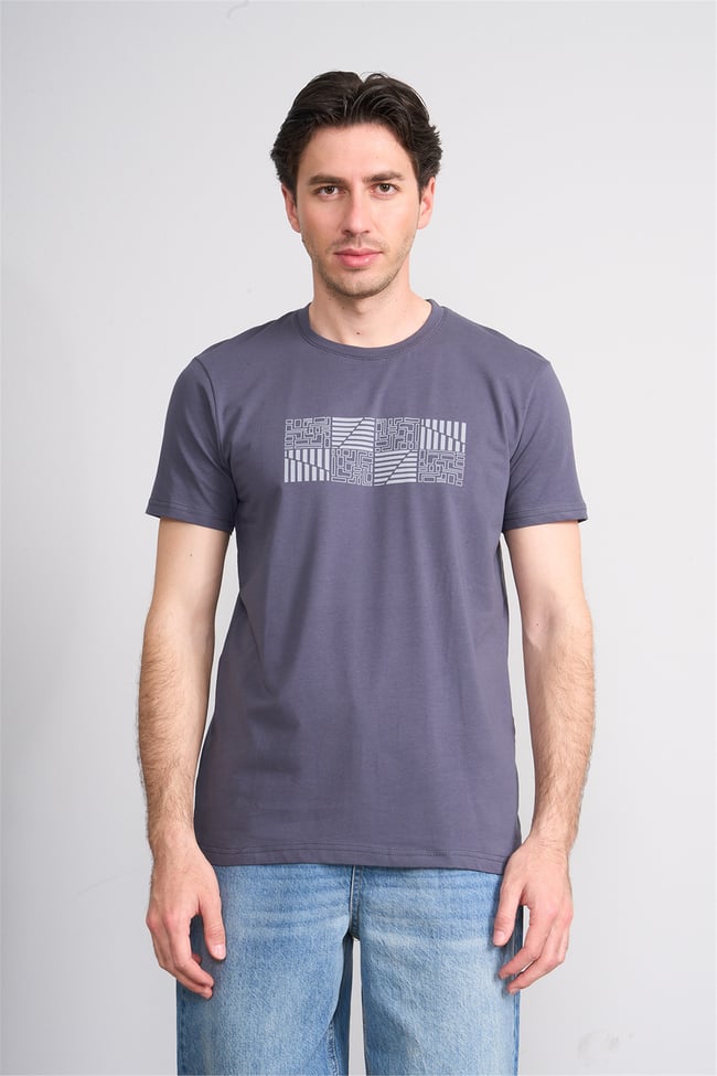Çetinkaya Mentality 4824 Bisiklet Yaka Regular Baskılı T-shirt Füme