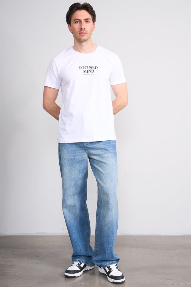 Çetinkaya Mentality 4825 Bisiklet Yaka Regular Baskılı T-shirt Beyaz
