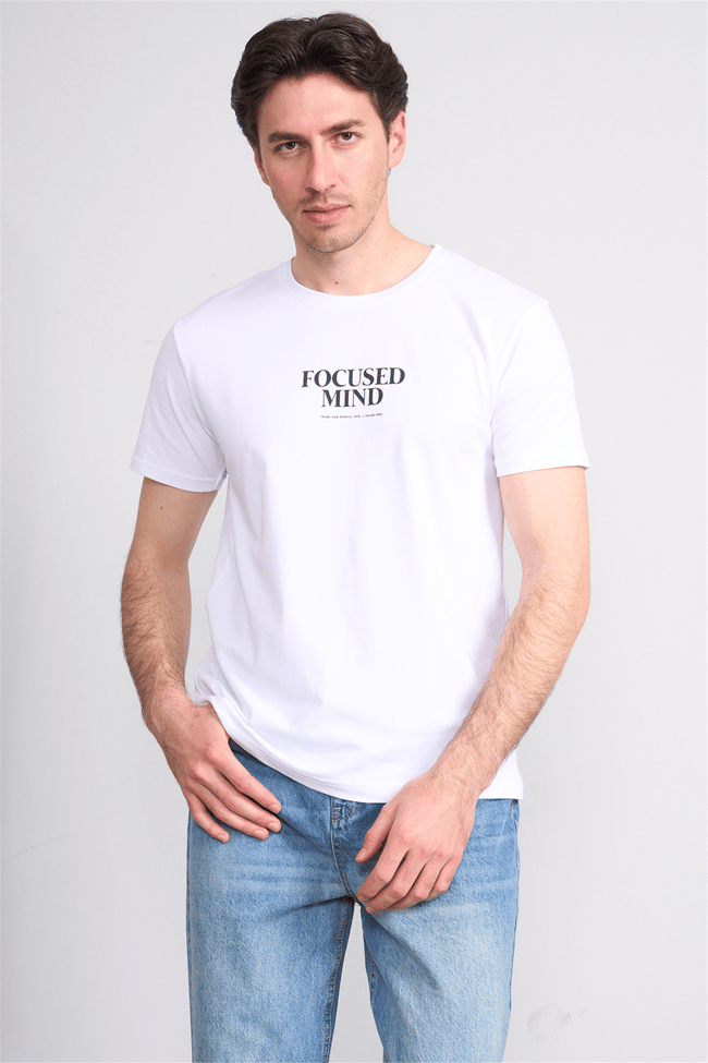 Çetinkaya Mentality 4825 Bisiklet Yaka Regular Baskılı T-shirt Beyaz