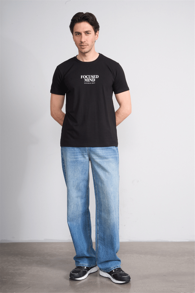 Çetinkaya Mentality 4825 Bisiklet Yaka Regular Baskılı T-shirt Siyah
