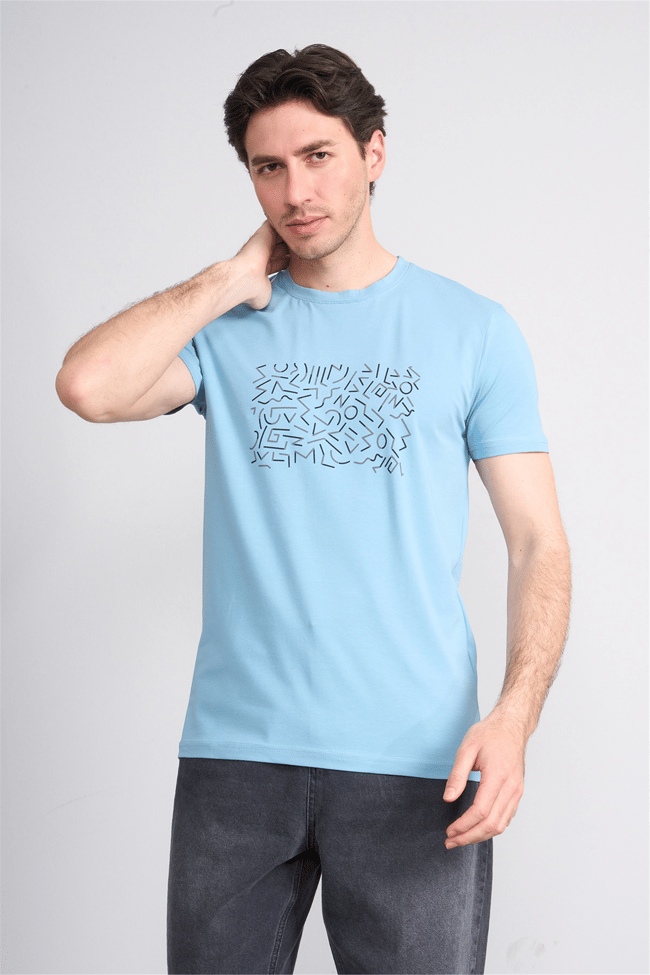 Çetinkaya Mentality 4827 Bisiklet Yaka Regular Baskılı T-shirt Mavi