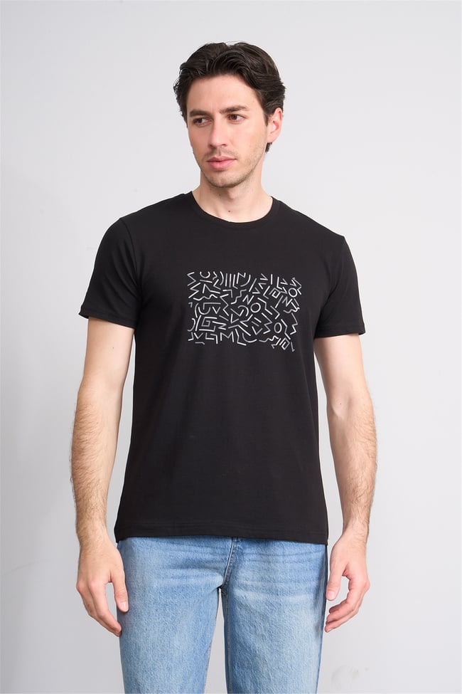 Çetinkaya Mentality 4827 Bisiklet Yaka Regular Baskılı T-shirt Siyah
