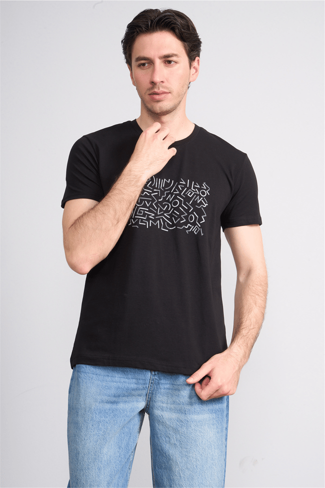 Çetinkaya Mentality 4827 Bisiklet Yaka Regular Baskılı T-shirt Siyah
