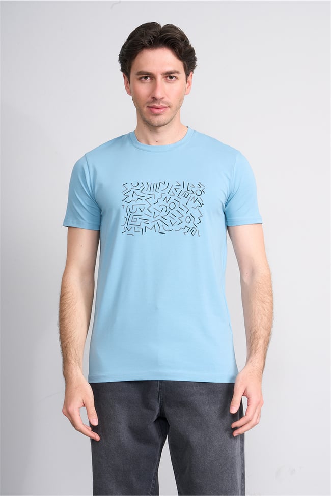Çetinkaya Mentality 4827 Bisiklet Yaka Regular Baskılı T-shirt Mavi