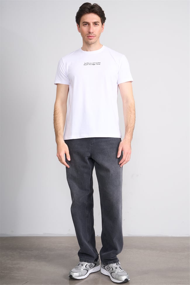 Çetinkaya Mentality 4828 Bisiklet Yaka Regular Baskılı T-shirt Beyaz
