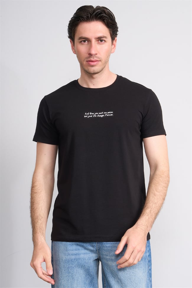 Çetinkaya Mentality 4828 Bisiklet Yaka Regular Baskılı T-shirt Siyah