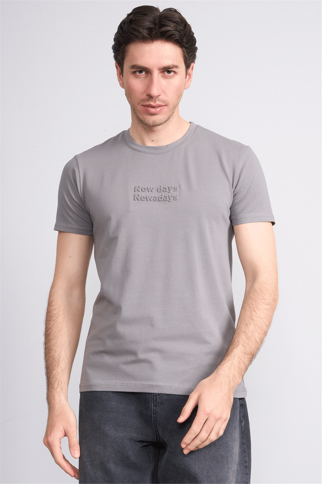 Çetinkaya Mentality 4829 Bisiklet Yaka Regular Baskılı T-shirt Açık Gri