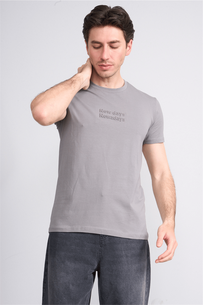 Çetinkaya Mentality 4829 Bisiklet Yaka Regular Baskılı T-shirt Açık Gri