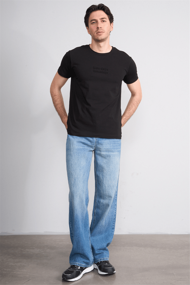 Çetinkaya Mentality 4829 Bisiklet Yaka Regular Baskılı T-shirt Siyah