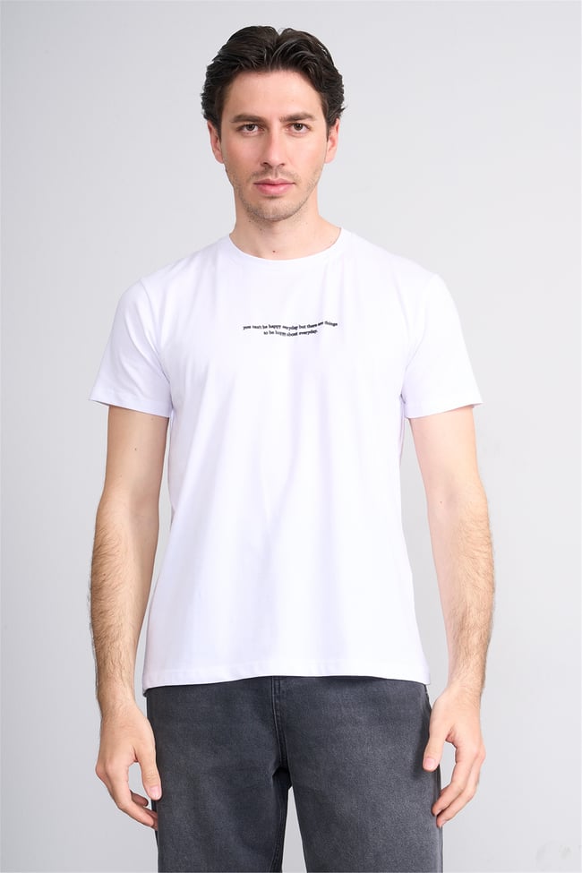 Çetinkaya Mentality 4830 Bisiklet Yaka Regular Baskılı T-shirt Beyaz