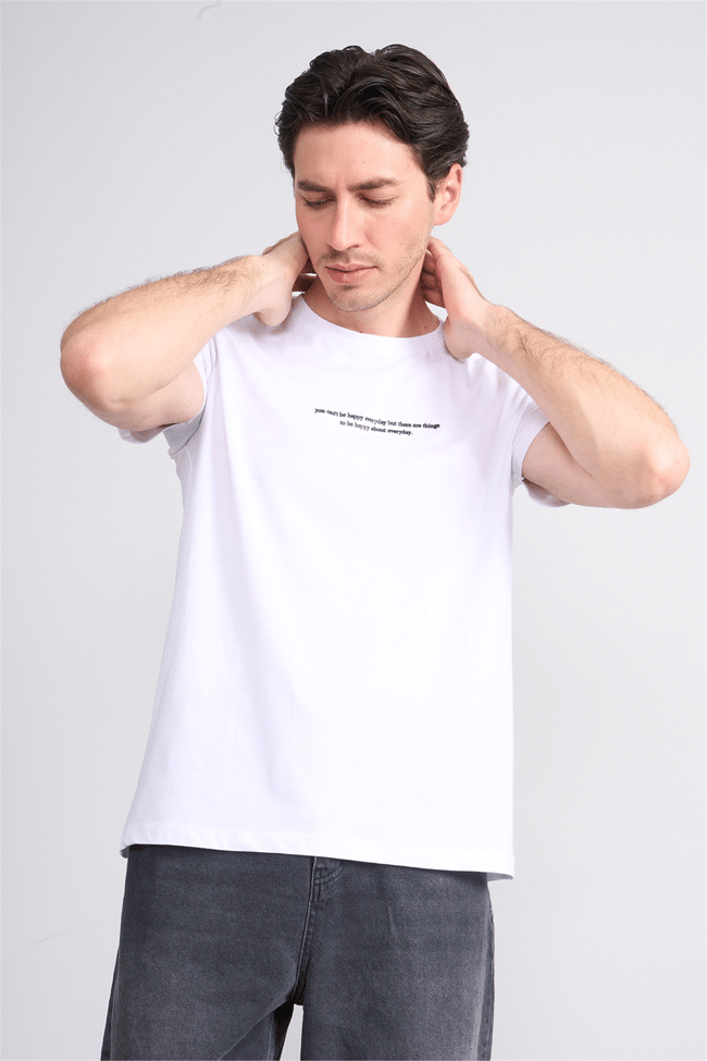 Çetinkaya Mentality 4830 Bisiklet Yaka Regular Baskılı T-shirt Beyaz